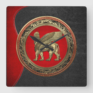 [200] Assyrian Winged Lion - Gold Lamassu Square Wall Clock