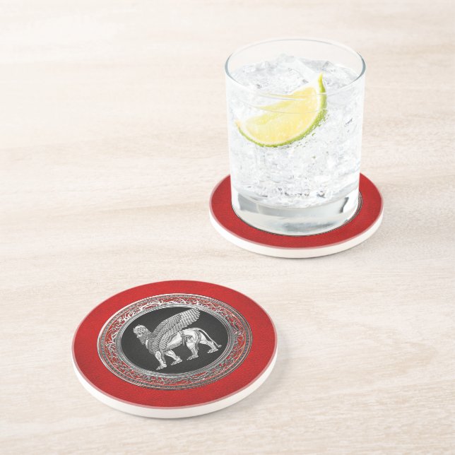 [200] Assyrian Winged Lion - Silver Lamassu Coaster (Side)