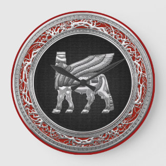 [200] Babylonian Winged Bull [Silver] [3D] Large Clock