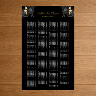 200 Black And Gold Floral Wedding Seating Chart