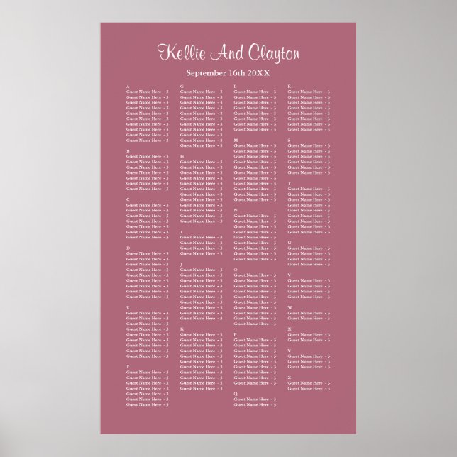 200 Burgundy Simple Wedding Seating Chart (Front)