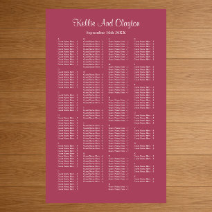 200 Burgundy Simple Wedding Seating Chart