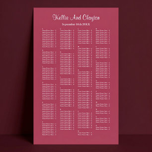200 Burgundy Simple Wedding Seating Chart