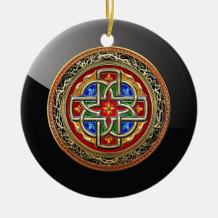 [200] Celtic Cross [Gold+Enamel] Ceramic Ornament