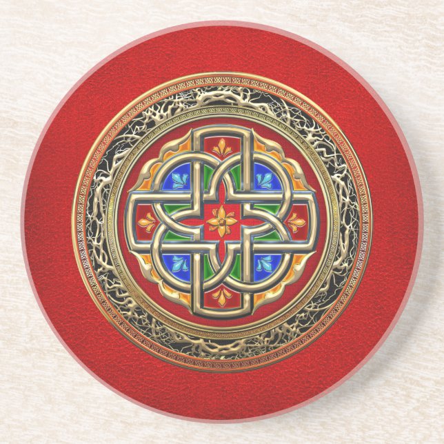 [200] Celtic Cross [Gold+Enamel] Coaster (Front)