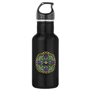 [200] Celtic Cross [Gold with Black Enamel] 532 Ml Water Bottle