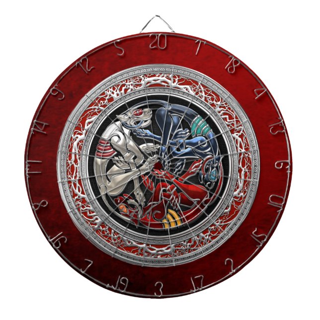 [200] Celtic Treasures - Three Dogs on Silver Dartboard (Front)