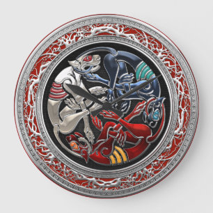 [200] Celtic Treasures - Three Dogs on Silver Large Clock