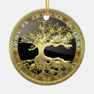 [200] Celtic Tree of Life [Gold] Ceramic Ornament