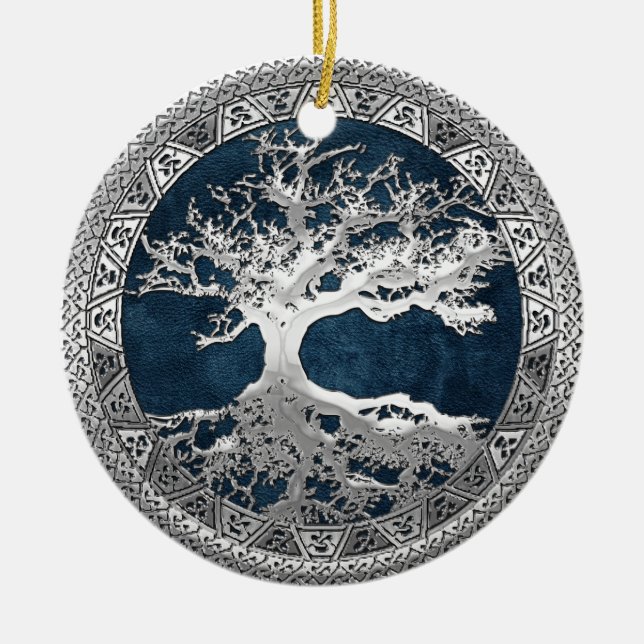 [200] Celtic Tree of Life [Silver] Ceramic Ornament (Front)
