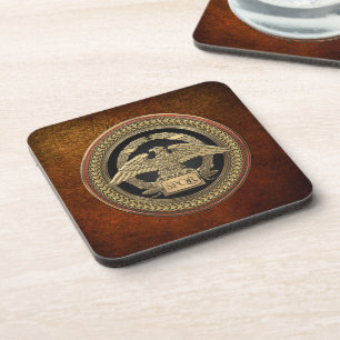 [200] Gold Roman Imperial Eagle on Gold Medallion Coaster