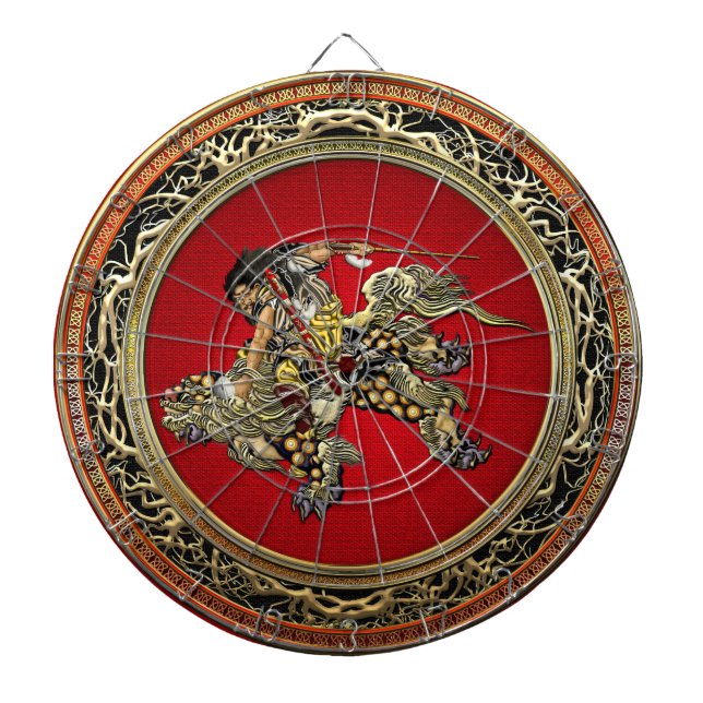[200] Hokusai - Shoki Riding Shishi Lion Dartboard (Front)