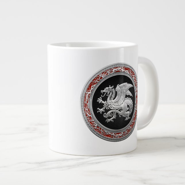[200] Icelandic Dragon, Landvættir [Silver] Large Coffee Mug (Front Right)