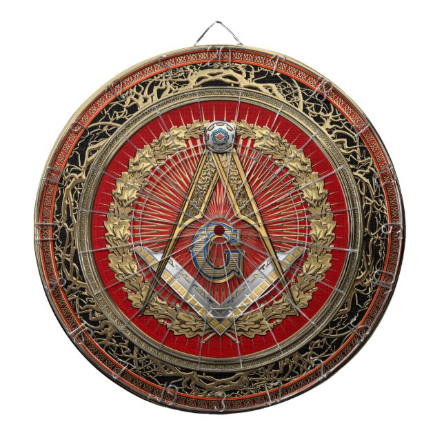[200] Master Mason - Gold Square & Compasses Dartboard (Front)