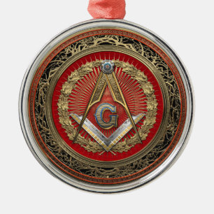 [200] Master Mason - Gold Square & Compasses Metal Ornament