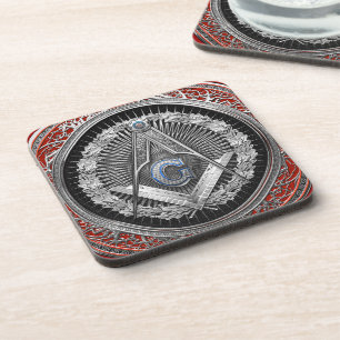 [200] Master Mason - Silver Square & Compasses Coaster