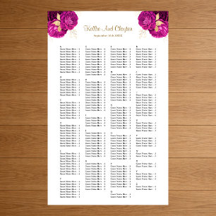 200 Pink And Gold Floral Wedding Seating Chart