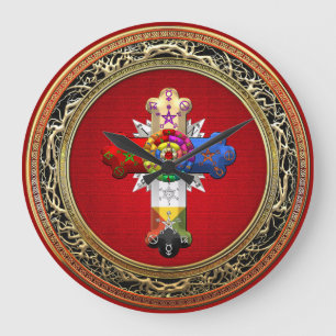 [200] Rosy Cross (Rose Croix) on Red & Gold Large Clock
