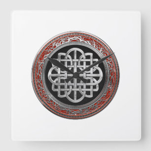[200] Sacred Celtic Silver Knot Cross Square Wall Clock