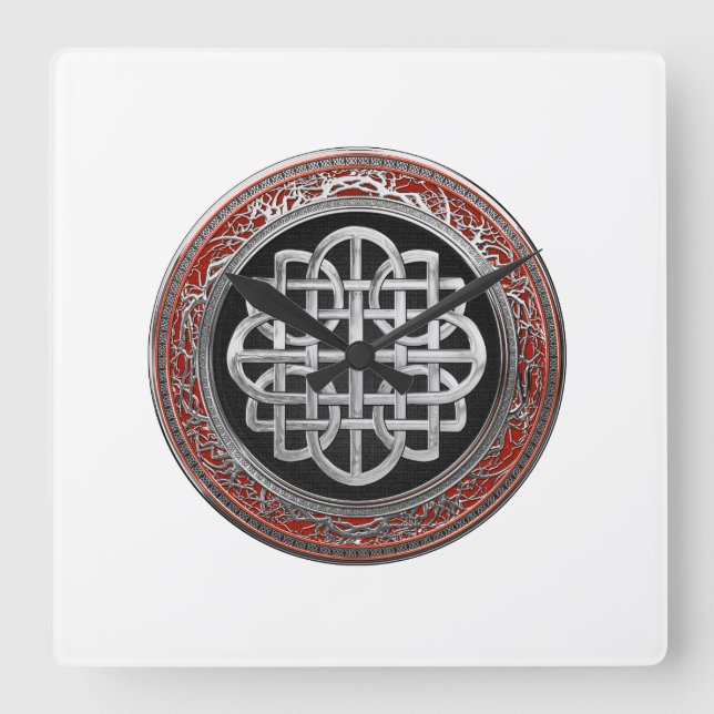 [200] Sacred Celtic Silver Knot Cross Square Wall Clock (Front)