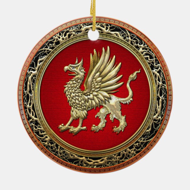 [200] Sacred Gold Griffin Ceramic Ornament (Back)