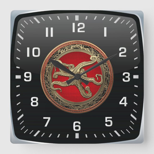 [200] Sacred Gold Octopus in Defensive Posture Square Wall Clock (Front)