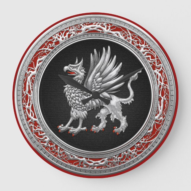 [200] Sacred Silver Griffin Large Clock (Front)