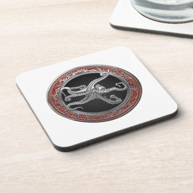[200] Sacred Silver Octopus in Defensive Posture Coaster (Left Side)