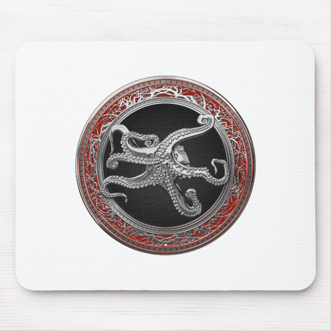 [200] Sacred Silver Octopus in Defensive Posture Mouse Pad (Front)