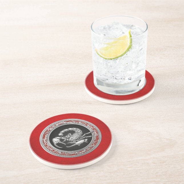 [200] Sacred Silver Scorpion on Black Coaster (Side)