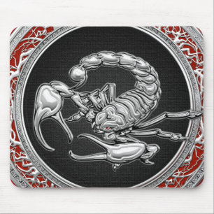 [200] Sacred Silver Scorpion on Black Mouse Pad