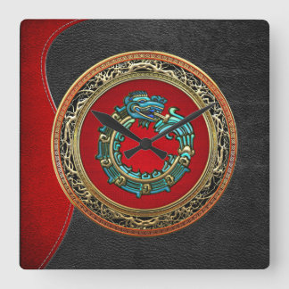 [200] Serpent God Quetzalcoatl [Jade] Square Wall Clock