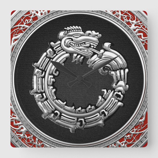 [200] Serpent God Quetzalcoatl [Silver] Square Wall Clock (Front)