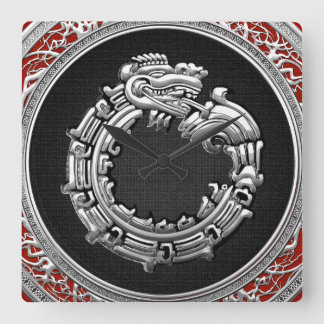 [200] Serpent God Quetzalcoatl [Silver] Square Wall Clock