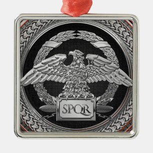 [200] Silver Roman Imperial Eagle over Medallion Metal Ornament
