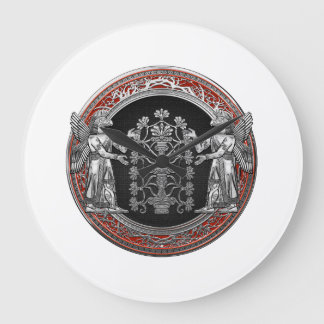 [200] Two Silver Ninurtas with Tree of Life Large Clock