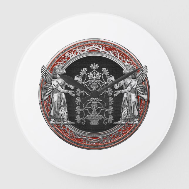 [200] Two Silver Ninurtas with Tree of Life Large Clock (Front)