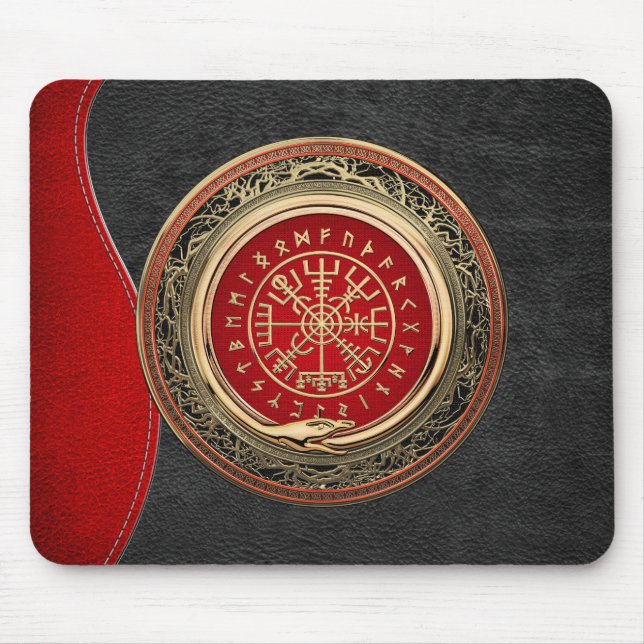 [200] Vegvisir - Viking Gold Magic Runic Compass Mouse Pad (Front)