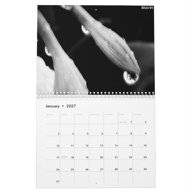 2010 Black and White Calender Calendar (Jan 2027)