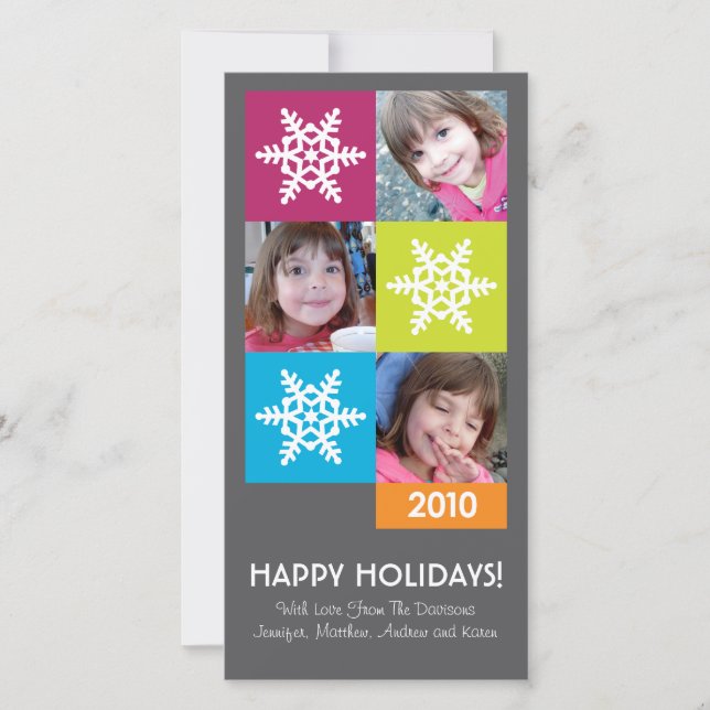 2010 Merry & Bright Snowflakes Holiday Photo Card (Front)