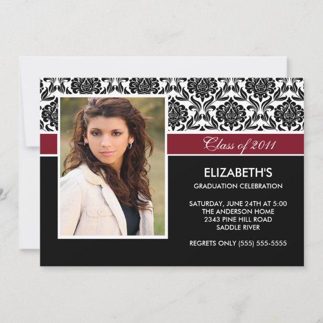 2011 Black Damask Photo Graduation Invitation (Front)