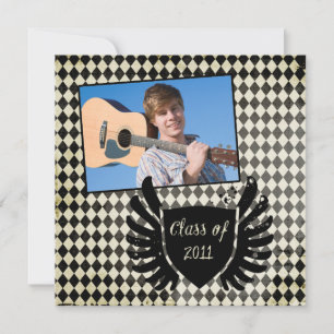 2011 Chequerboard photo graduation party invite