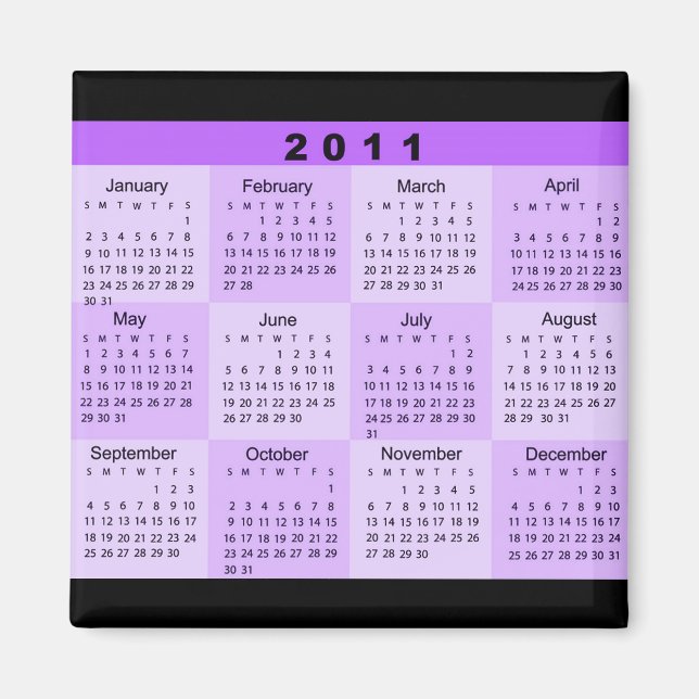 2011 Year at a Glance Calendar Magnet (Front)
