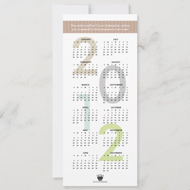 2012 calendar brown banner custom logo new year holiday card (Front)