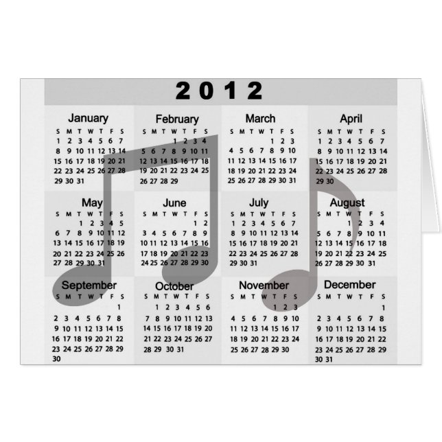 2012 Calendar with Musical Notes print (Front Horizontal)