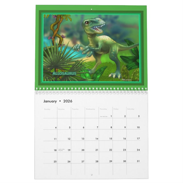 2012 Dinosaurs Calendar (Jan 2026)