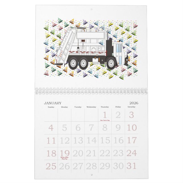 2012 garbage truck calendar (Jan 2026)