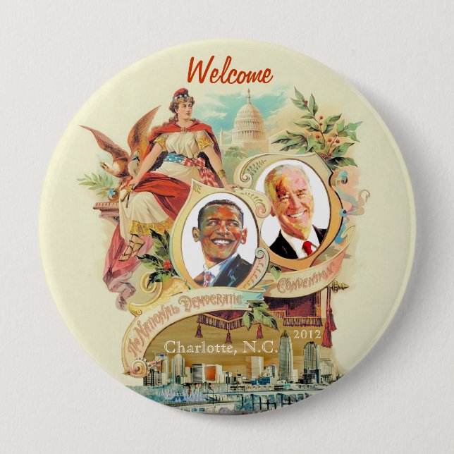 2012 National Democrat Convention, Charlotte, N.C. 4 Inch Round Button (Front)