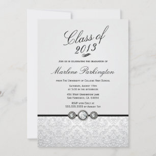 2013 Elegant silver damask graduation party invite