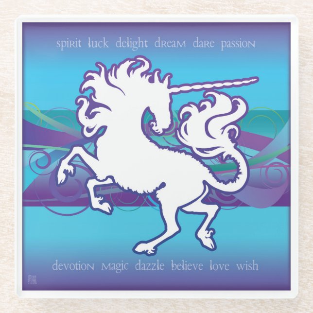 2013 Mink Nest Inspirational Unicorn Glass Coaster (Front)